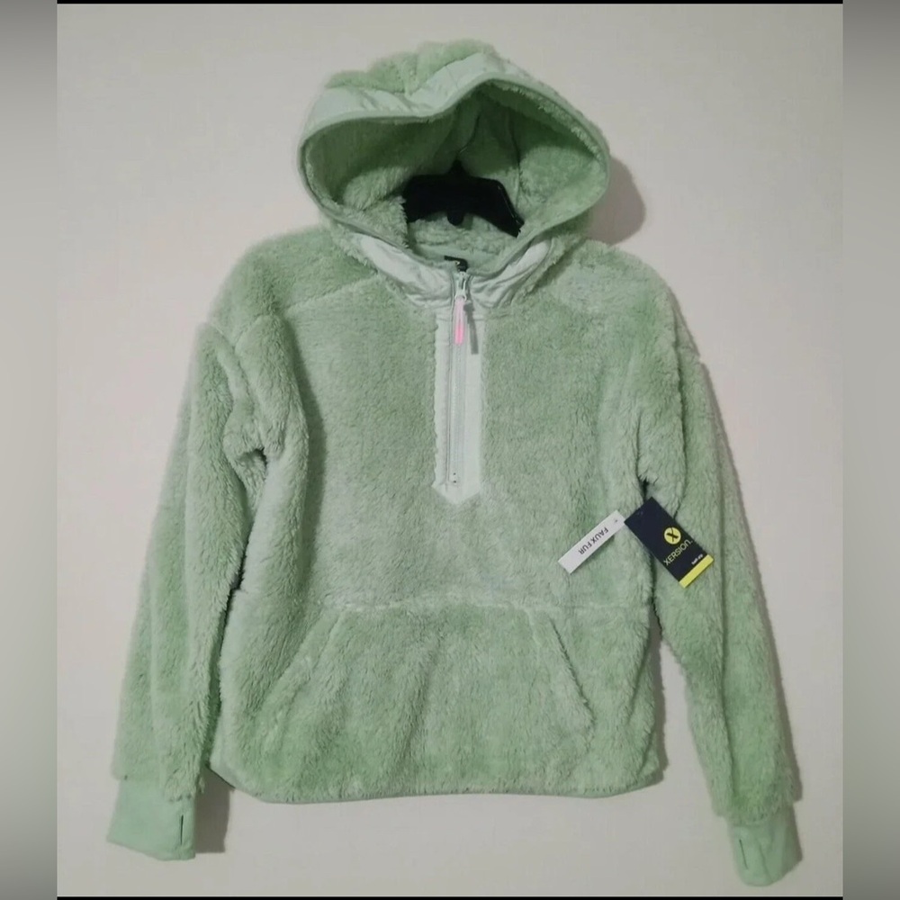 Xersion Girls Half-Zip Soft Fluffy Faux Fur Hoodie Pullover Jacket XL 16 NWT